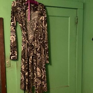 Tahari Brown Paisley Print Matte Jersey Wrap Dress